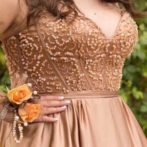 Gold (Nude) Sherri Hill Gown Corseted sz 18-22
